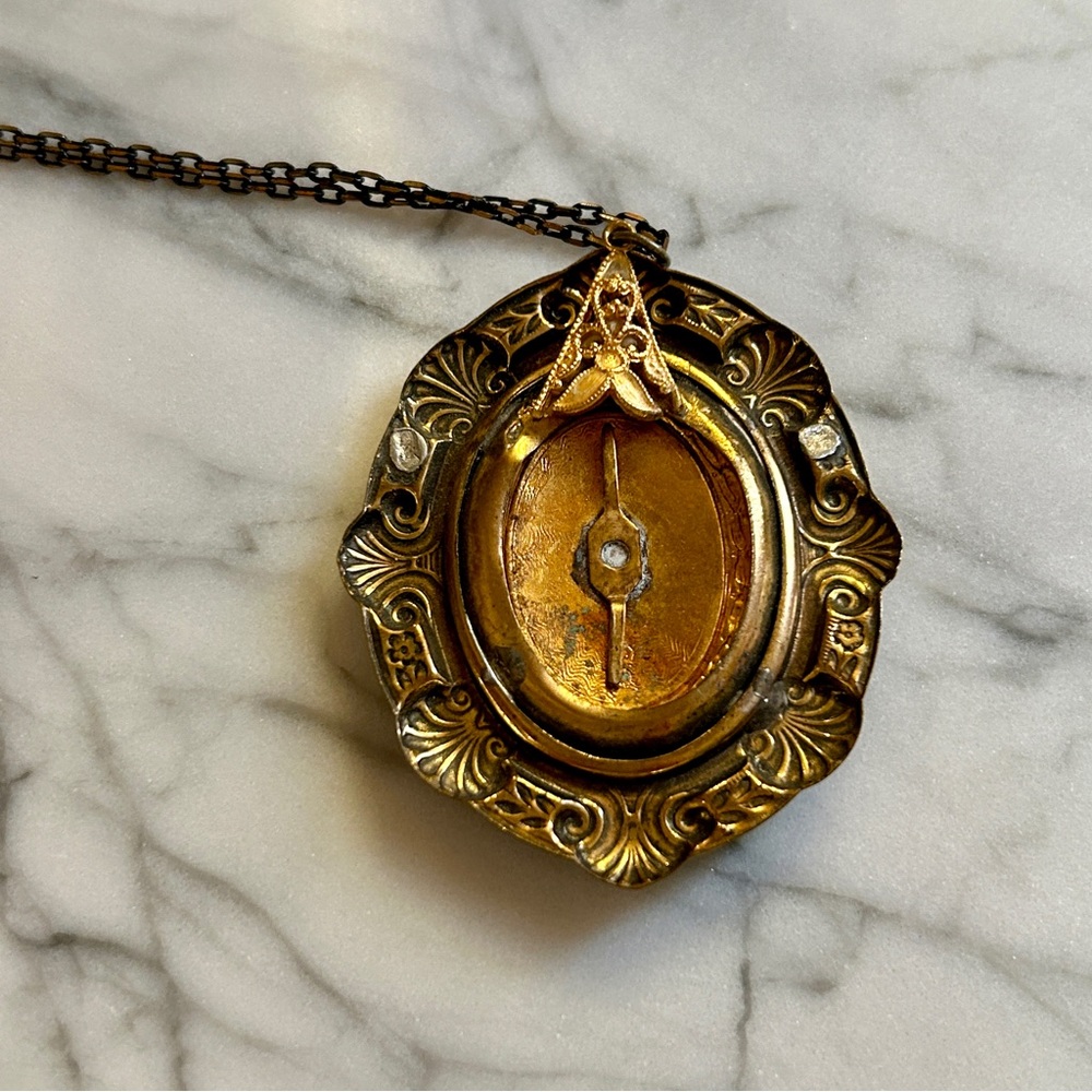 Vintage Brass Filigree Necklace Cabbage Rose - Picture 6 of 6